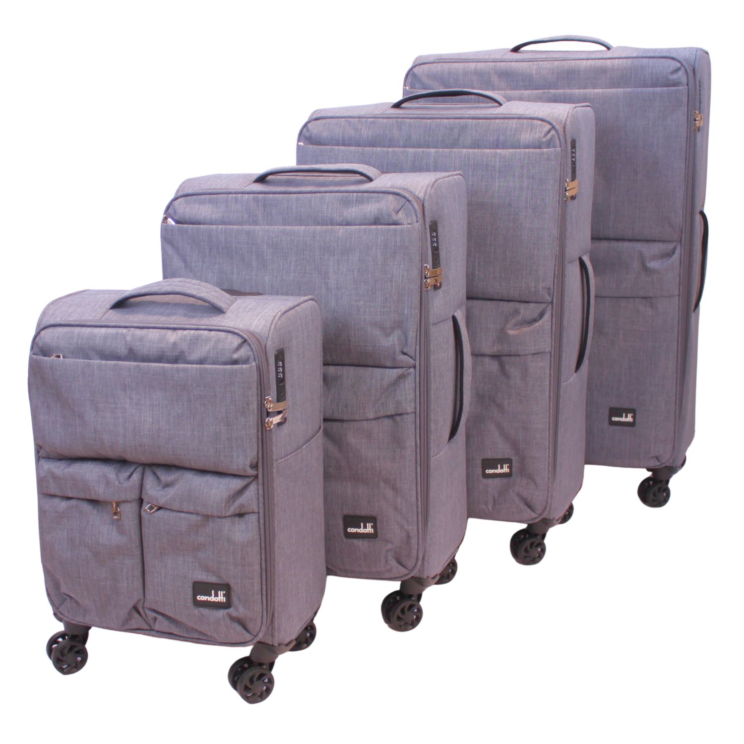 Condotti Pioneer 4 Piece Suitcase Set Soft Shell Spinner Luggage
